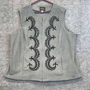 BOB MACKIE Wearable Art Women’s 2X Gray Black Vest Embroidered Full Zip Fleece